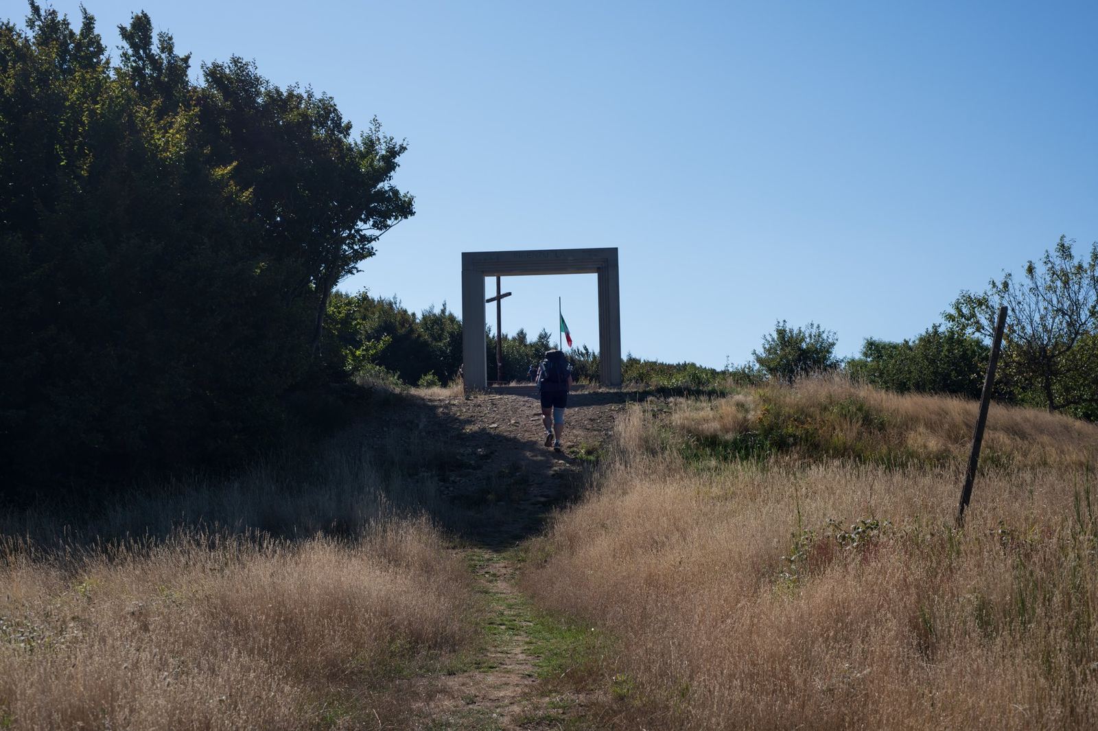 A stone portal on the crest.